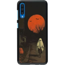 Samsung Galaxy A50 Case Hülle - Halloween 2025 Ghost on a bicycle