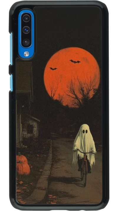Samsung Galaxy A50 Case Hülle - Halloween 2025 Ghost on a bicycle