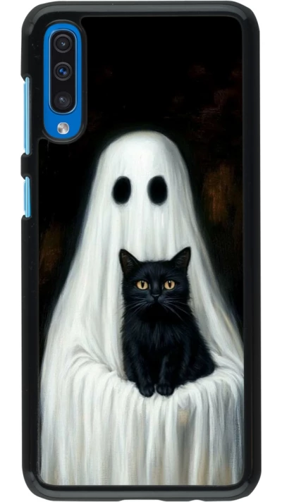 Samsung Galaxy A50 Case Hülle - Halloween 2025 Ghost with black cat
