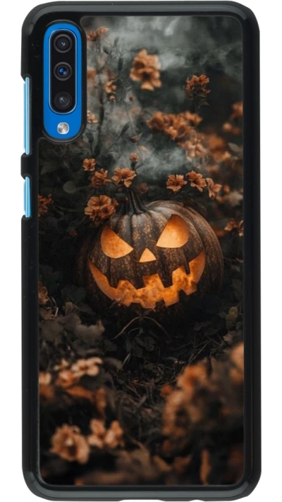 Samsung Galaxy A50 Case Hülle - Halloween 2025 Pumpkin with flowers