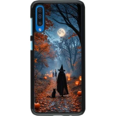Samsung Galaxy A50 Case Hülle - Halloween 2026 Witch with a cat
