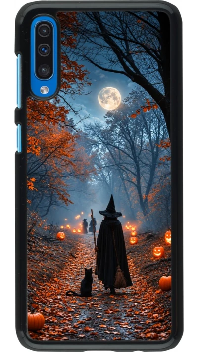 Samsung Galaxy A50 Case Hülle - Halloween 2026 Witch with a cat
