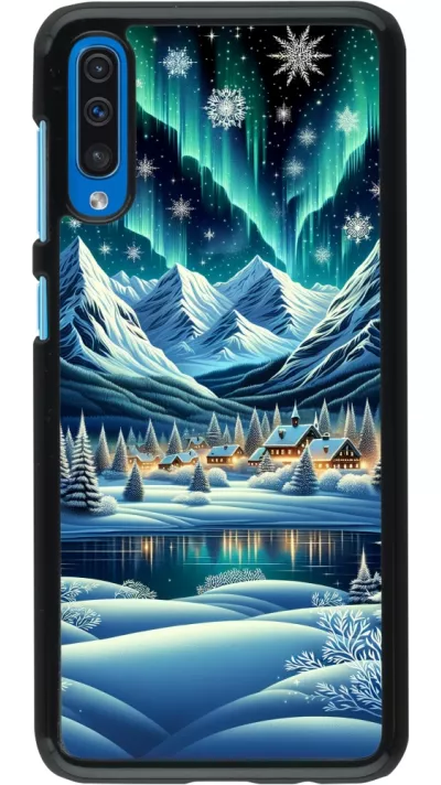 Samsung Galaxy A50 Case Hülle - Verschneites Bergdorf am See in der Nacht