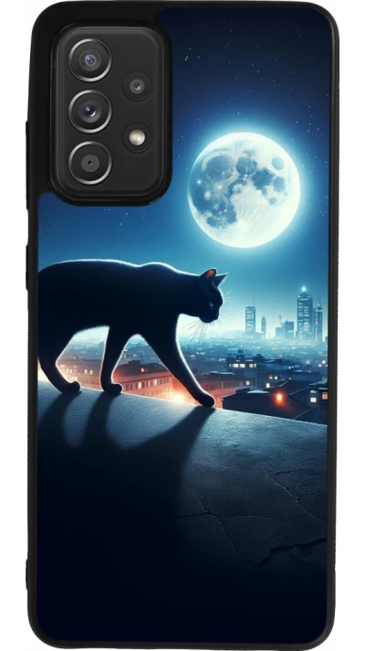 Samsung Galaxy A52 Case Hülle - Silikon schwarz Schwarze Katze unter dem Vollmond