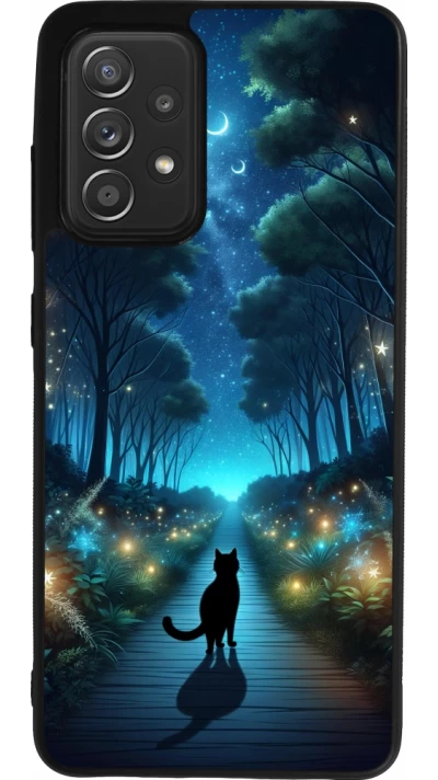 Samsung Galaxy A52 Case Hülle - Silikon schwarz Schwarze Katze Spaziergang