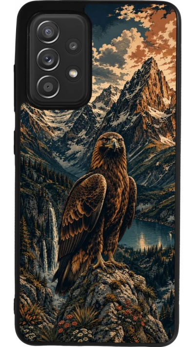 Coque Samsung Galaxy A52 - Silicone rigide noir Linocut Aigle Royal