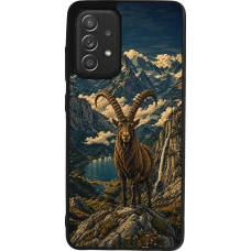 Coque Samsung Galaxy A52 - Silicone rigide noir Linocut Bouquetin