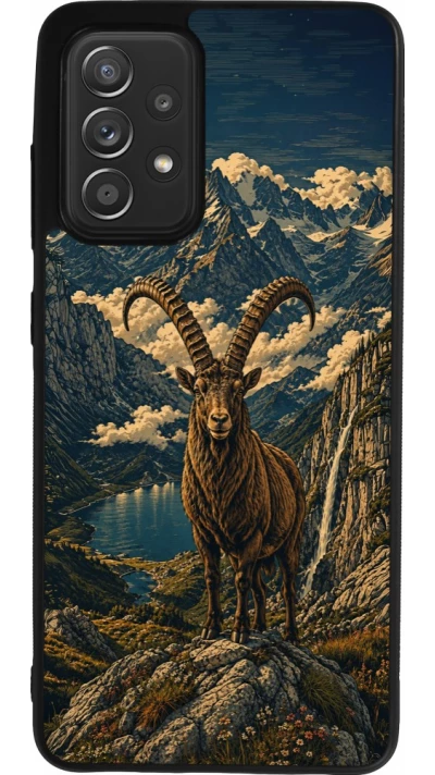 Coque Samsung Galaxy A52 - Silicone rigide noir Linocut Bouquetin