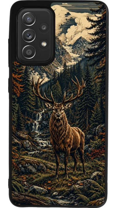 Coque Samsung Galaxy A52 - Silicone rigide noir Linocut Cerf