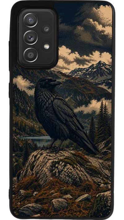 Coque Samsung Galaxy A52 - Silicone rigide noir Linocut Grand Corbeau