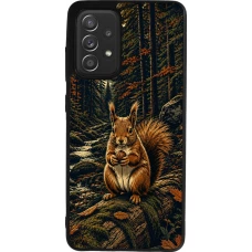 Samsung Galaxy A52 Case Hülle - Silikon schwarz Linocut Eichhörnchen