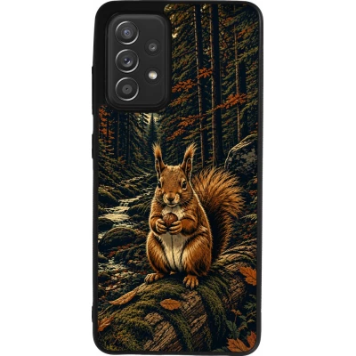Samsung Galaxy A52 Case Hülle - Silikon schwarz Linocut Eichhörnchen