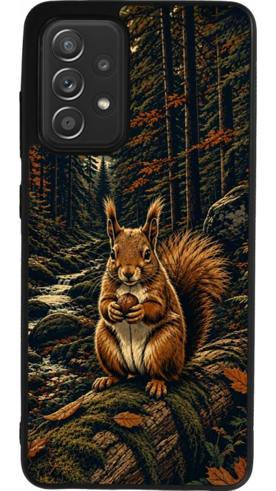 Coque Samsung Galaxy A52 - Silicone rigide noir Linocut Ecureuil