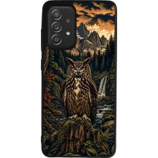 Coque Samsung Galaxy A52 - Silicone rigide noir Linocut Grand-Duc