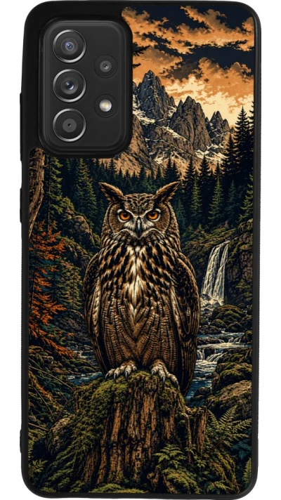 Coque Samsung Galaxy A52 - Silicone rigide noir Linocut Grand-Duc