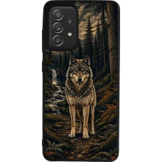 Coque Samsung Galaxy A52 - Silicone rigide noir Linocut Loup