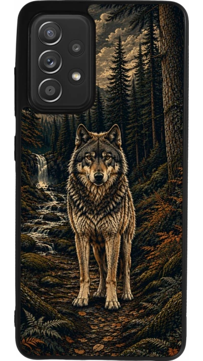 Coque Samsung Galaxy A52 - Silicone rigide noir Linocut Loup