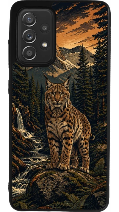 Coque Samsung Galaxy A52 - Silicone rigide noir Linocut Lynx