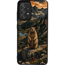 Coque Samsung Galaxy A52 - Silicone rigide noir Linocut Marmotte