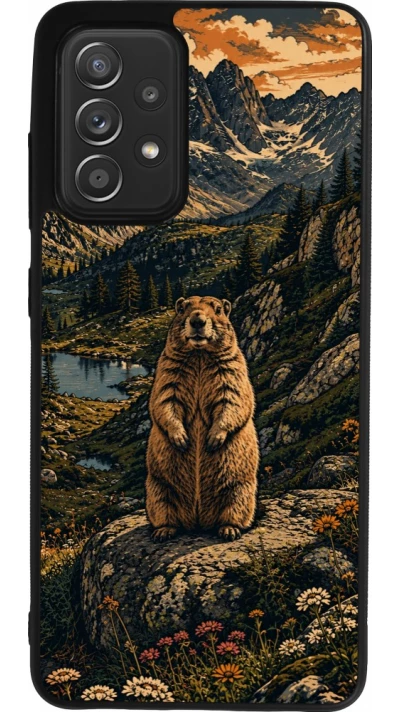 Coque Samsung Galaxy A52 - Silicone rigide noir Linocut Marmotte