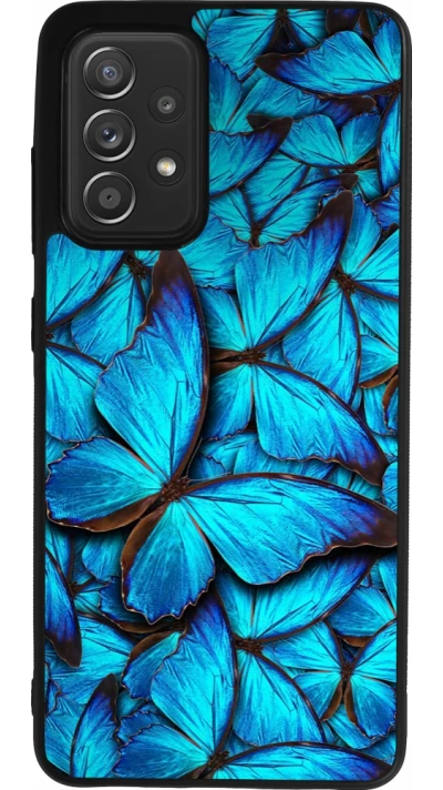 Coque Samsung Galaxy A52 - Silicone rigide noir Papillon bleu