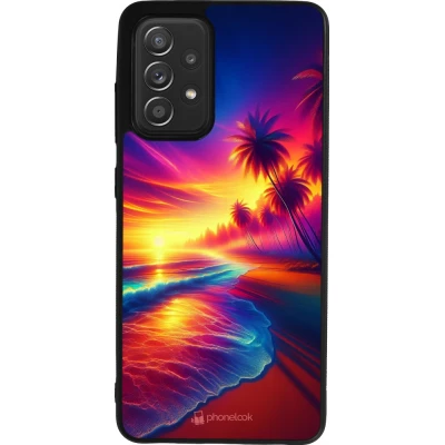 Coque Samsung Galaxy A52 - Silicone rigide noir Plage coucher soleil flashy