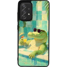 Coque Samsung Galaxy A52 - Silicone rigide noir Crocodile in the swimming pool Summer 2026