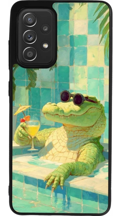 Coque Samsung Galaxy A52 - Silicone rigide noir Crocodile in the swimming pool Summer 2026