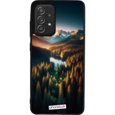 Samsung Galaxy A52 Case Hülle - Silikon schwarz Sonnenuntergang Waldsee