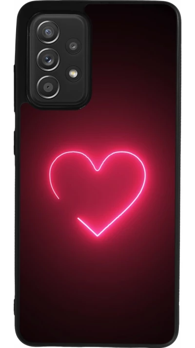 Coque Samsung Galaxy A52 - Silicone rigide noir Valentine 2023 single neon heart