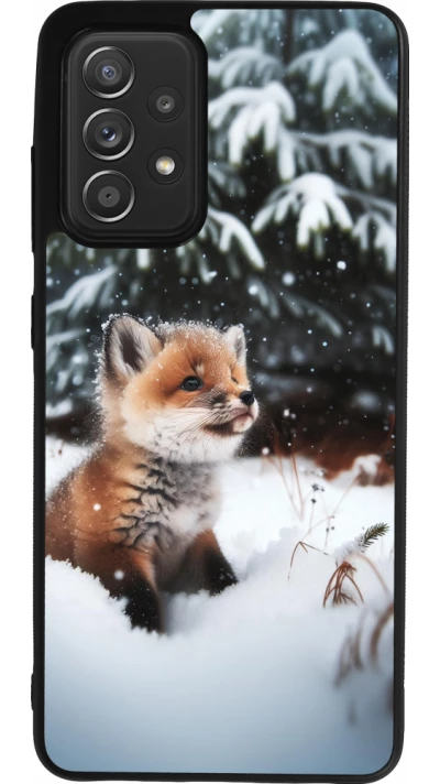 Coque Samsung Galaxy A52 - Silicone rigide noir Noël 2023 Renardeau sapin