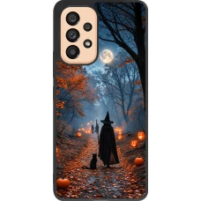 Coque Samsung Galaxy A53 5G - Silicone rigide noir Halloween 2026 Witch with a cat