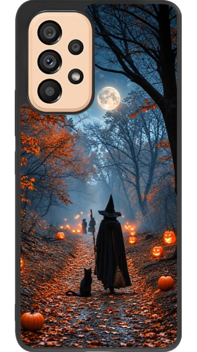 Coque Samsung Galaxy A53 5G - Silicone rigide noir Halloween 2026 Witch with a cat