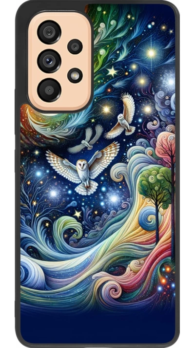 Coque Samsung Galaxy A53 5G - Silicone rigide noir hibou volant floral
