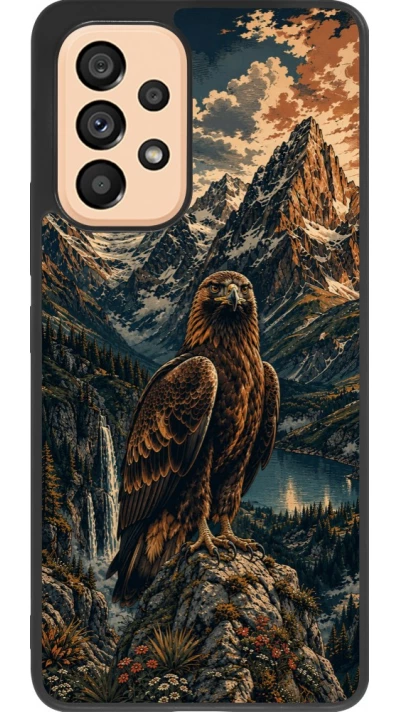 Coque Samsung Galaxy A53 5G - Silicone rigide noir Linocut Aigle Royal