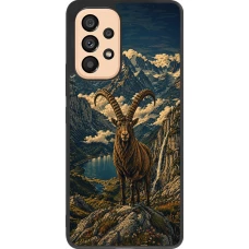 Coque Samsung Galaxy A53 5G - Silicone rigide noir Linocut Bouquetin