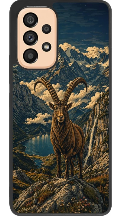 Coque Samsung Galaxy A53 5G - Silicone rigide noir Linocut Bouquetin