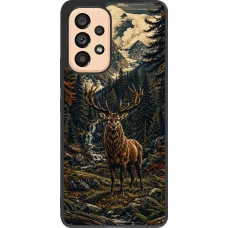 Coque Samsung Galaxy A53 5G - Silicone rigide noir Linocut Cerf