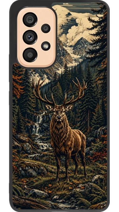 Coque Samsung Galaxy A53 5G - Silicone rigide noir Linocut Cerf