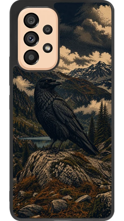 Coque Samsung Galaxy A53 5G - Silicone rigide noir Linocut Grand Corbeau