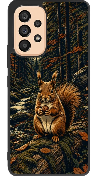 Coque Samsung Galaxy A53 5G - Silicone rigide noir Linocut Ecureuil