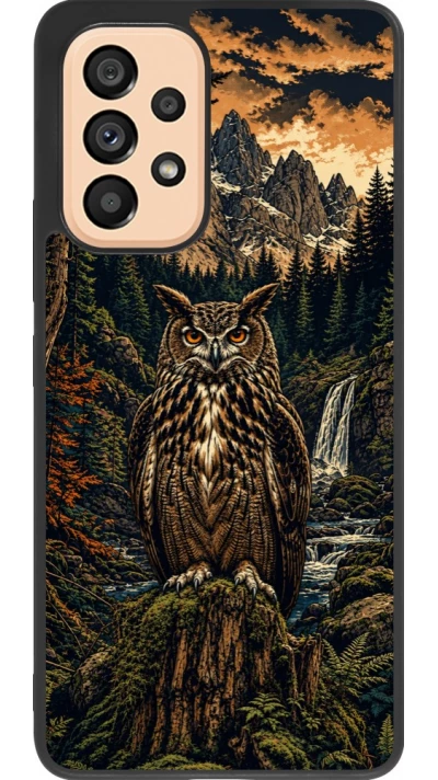 Coque Samsung Galaxy A53 5G - Silicone rigide noir Linocut Grand-Duc