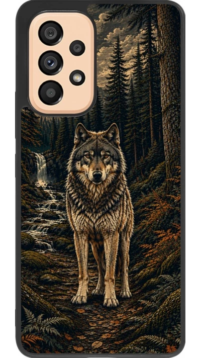 Coque Samsung Galaxy A53 5G - Silicone rigide noir Linocut Loup