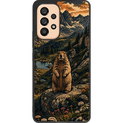 Coque Samsung Galaxy A53 5G - Silicone rigide noir Linocut Marmotte