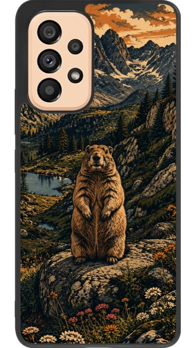 Coque Samsung Galaxy A53 5G - Silicone rigide noir Linocut Marmotte
