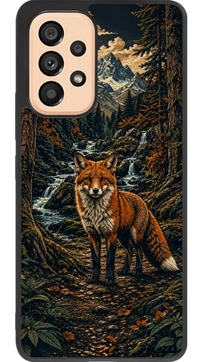 Coque Samsung Galaxy A53 5G - Silicone rigide noir Linocut Renard