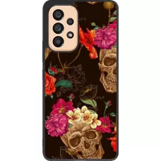 Coque Samsung Galaxy A53 5G - Silicone rigide noir Skulls and flowers