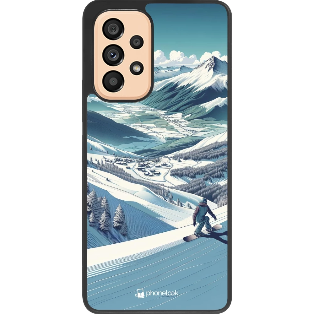 Coque Samsung Galaxy A53 5G - Silicone rigide noir Snowboarder Montagne
