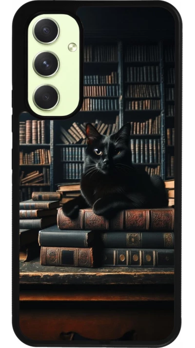 Samsung Galaxy A54 Case Hülle - Silikon schwarz Katze Bücher dunkel