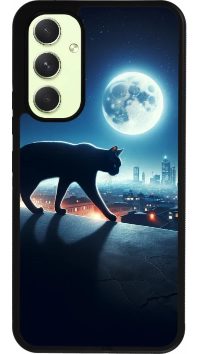 Samsung Galaxy A54 Case Hülle - Silikon schwarz Schwarze Katze unter dem Vollmond